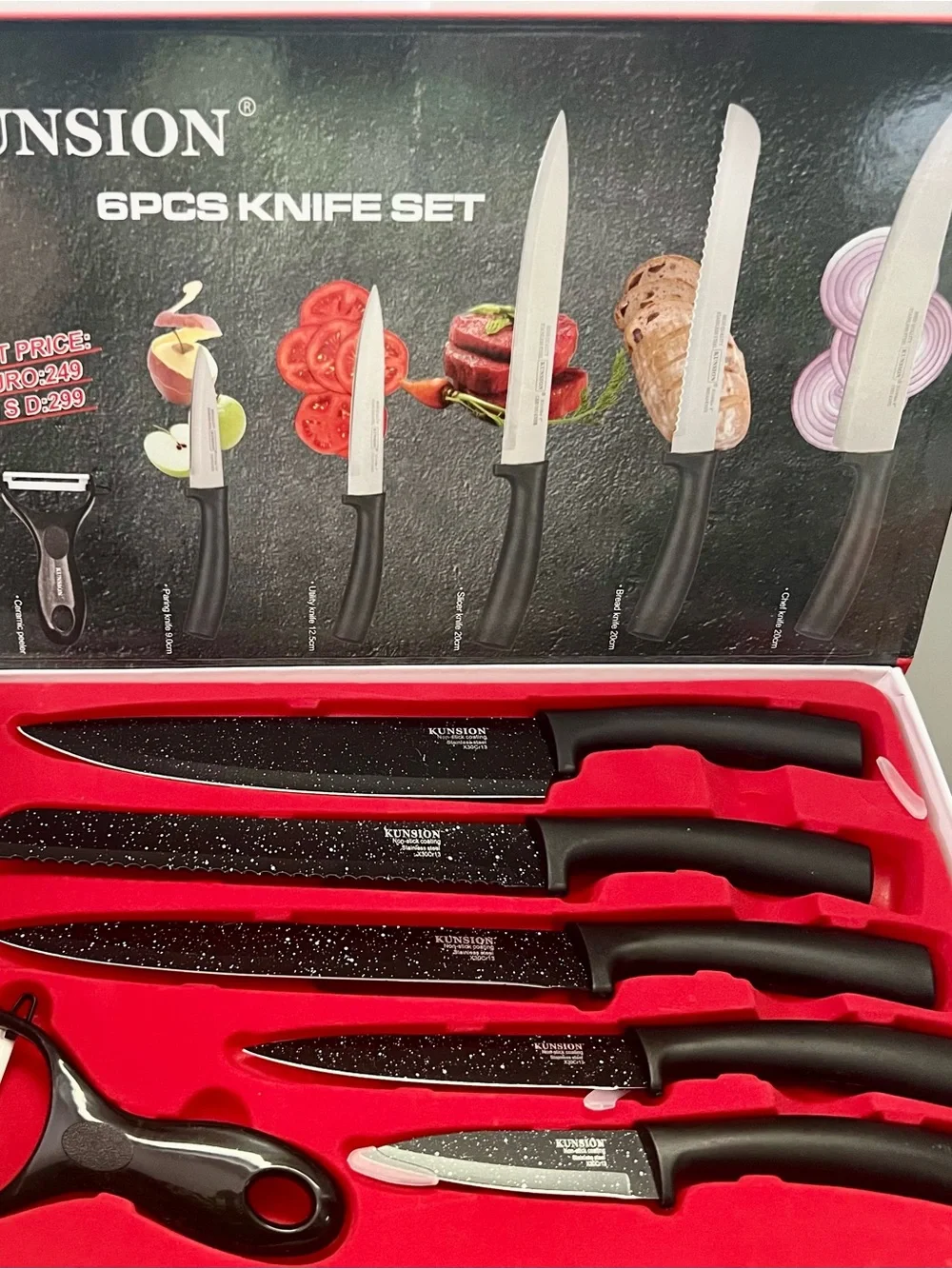Kunsion 6pc luxury knife set w/ergonomic curved design handles - Stainless Steel